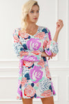 Multicolor Bracelet Bubble Sleeve Blooming Flower Print Dress-Dresses-MomFashion