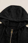 Black Raw Edge Exposed Seam Full Zip Hoodie-Tops-MomFashion