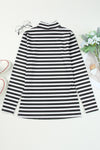 Black Striped Print Textured Knit Long Sleeve Tee-Tops-MomFashion