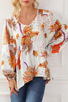 Multicolour Floral Print V Neck Babydoll Blouse-Tops-MomFashion