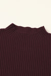 Mineral Red Patch Pocket Ribbed Knit Short Sleeve Sweater-Tops-MomFashion