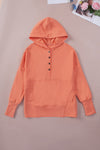 Orange Batwing Sleeve Pocketed Henley Hoodie-Tops-MomFashion