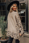 Khaki Plus Size Leopard Patchwork High Neck Sweater-Plus Size-MomFashion