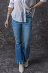 Sky Blue Slight Distressed Medium Wash Flare Jeans-Bottoms-MomFashion