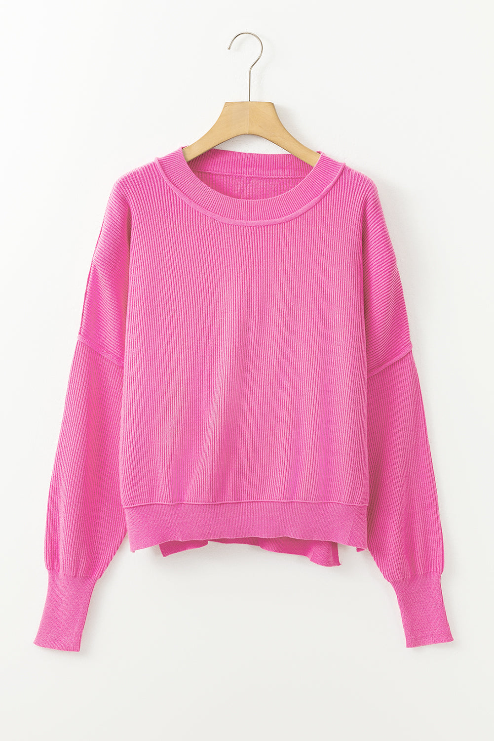 Ribbed Trim Drop Shoulder Baggy Sweater-Tops-MomFashion