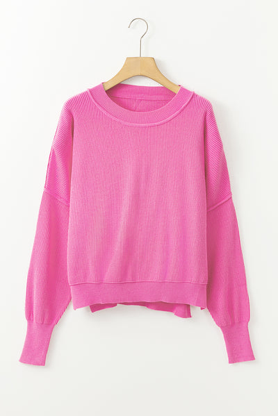 Ribbed Trim Drop Shoulder Baggy Sweater-Tops-MomFashion