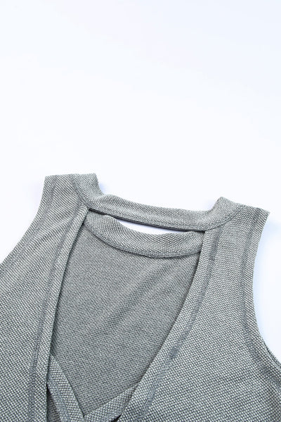 Gray Crisscross Cut-out Back Knit Sleeveless Dress-Dresses-MomFashion