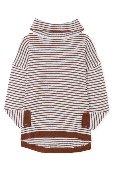 Brown Striped Turtleneck Loose Sweater-Tops-MomFashion