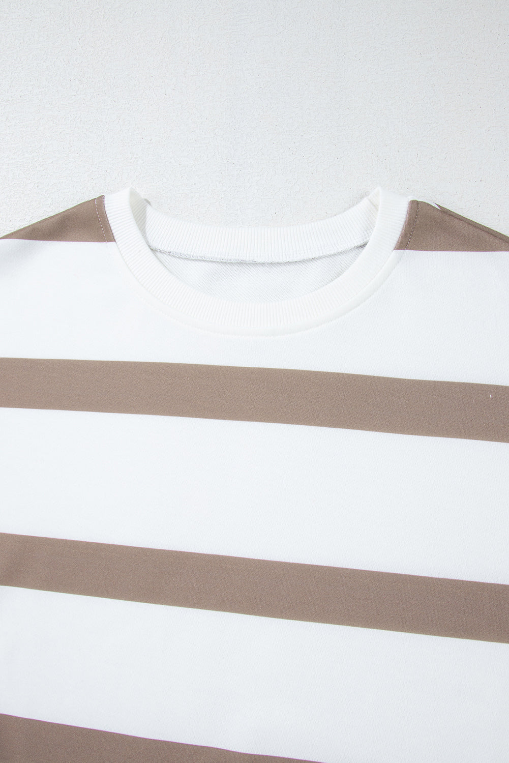 Light French Beige Striped Drop Shoulder Pullover and Jogger Pants Set-Two Piece Sets/Pant Sets-MomFashion