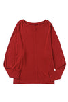 Red Solid Color Patchwork Long Sleeve Top-Tops-MomFashion