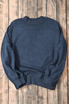 Sky Blue Drop Shoulder Crew Neck Pullover Sweatshirt-Tops-MomFashion