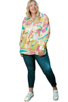 Yellow Plus Size Abstract Print Loose Tunic Shirt-Plus Size-MomFashion