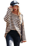 Striped Print Dropped Shoulder Loose Sleeve Sweater-Tops-MomFashion