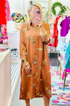 Mustard Cheetah Print Button-Up Split Shirt Dress-Dresses-MomFashion