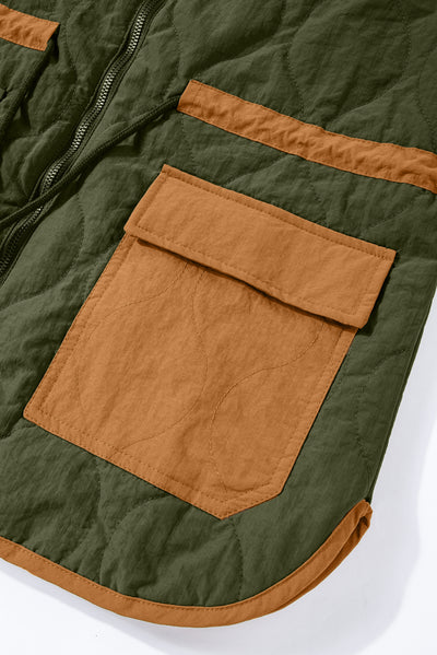 Green Stitching Quilted Drawstring Jacket-Outerwear-MomFashion