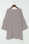 Gray Ribbed Roll-tab Sleeve Chest Pocket Oversize Top-Tops-MomFashion