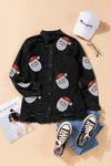 Black Sequined Santa Claus Graphic Frayed Denim Jacket-Outerwear-MomFashion