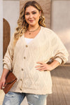 Apricot Plus Size Knitted Hollow out Button up Cardigan-Plus Size-MomFashion