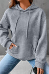 Gray Quilted Kangaroo Pocket Drawstring Hoodie-Tops-MomFashion