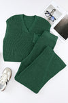 Green Knitted V Neck Sweater and Casual Pants Set-Loungewear-MomFashion