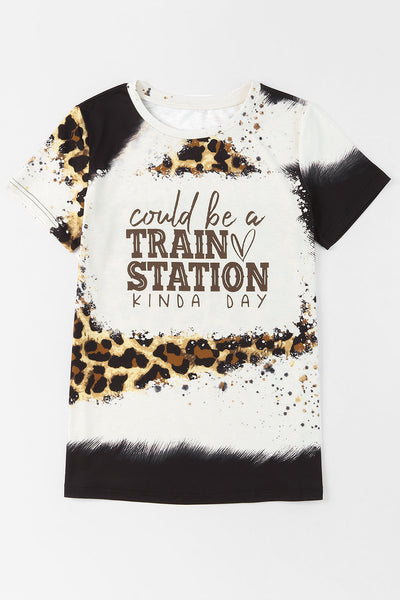 Brown TRAIN STATION Graphic Leopard Print T Shirt-Graphic-MomFashion