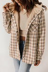 Khaki Plaid Pattern Sherpa Lined Hooded Shacket-Outerwear-MomFashion