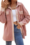 Peach Blossom Flap Pockets Drop Shoulder Textured Shacket-Outerwear-MomFashion