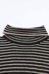 Black Striped Turtleneck Loose Sweater-Tops-MomFashion