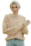 Light French Beige Colorful Dots Cable Knit Crew Neck Sweater-Tops-MomFashion