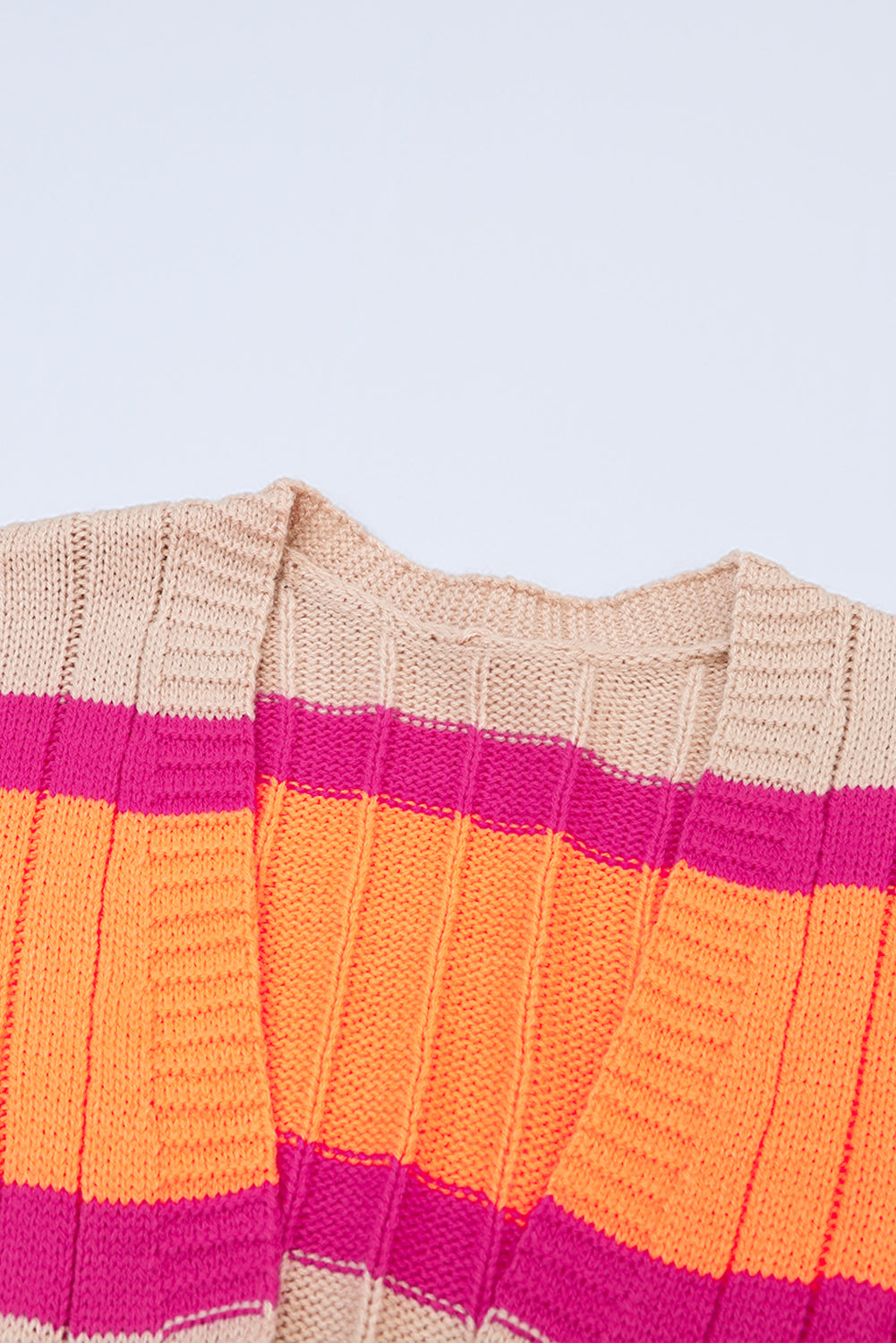 Orange Striped Colorblock Drop Shoulder Slouchy Cardigan-Tops-MomFashion