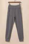 Medium Grey Exposed Seam High Waist Pocketed Joggers-Bottoms-MomFashion