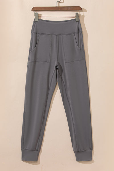 Medium Grey Exposed Seam High Waist Pocketed Joggers-Bottoms-MomFashion