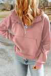 Pink Quarter Zip Kangaroo Pocket Hoodie-Tops-MomFashion