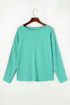 Green Solid Color Patchwork Long Sleeve Top-Tops-MomFashion