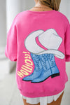 Strawberry Pink HOWDY Back Western Graphic Pullover Sweatshirt-Tops-MomFashion