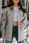 Beige 4 Big Pockets Quilted Button Down Puffer Coat-Outerwear-MomFashion