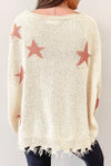 Beige Starry Long Sleeve Raw Hem Sweater-Tops-MomFashion