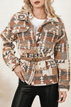 Brown Aztec Print Flap Pocket Button-up Jacket-Outerwear-MomFashion