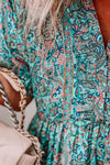 Sky Blue Paisley Print Boho Holiday Ruffle Tiered Maxi Dress-Dresses-MomFashion