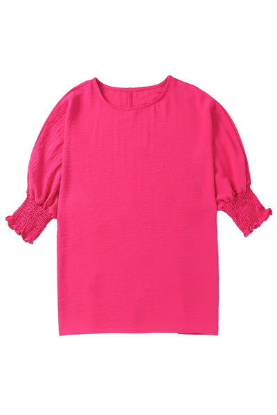 Rose Smocked Wrist Shift Top-Tops-MomFashion