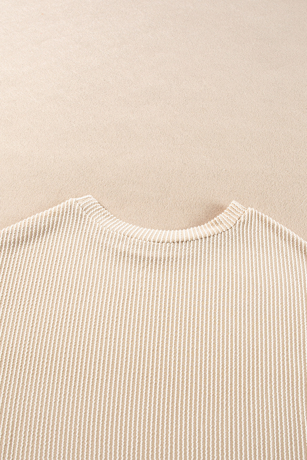 Parchment Corded Knit Long Sleeve Top and High Waist Shorts Set-Two Piece Sets/Short Sets-MomFashion