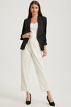 Black Solid Lapel Collar Satin Blazer-Outerwear-MomFashion