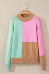 Multicolour Colorblock Mock Neck Ribbed Trim Sweater-Tops-MomFashion