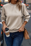 Beige Solid Textured Raglan Sleeve Pullover Sweatshirt-Tops-MomFashion