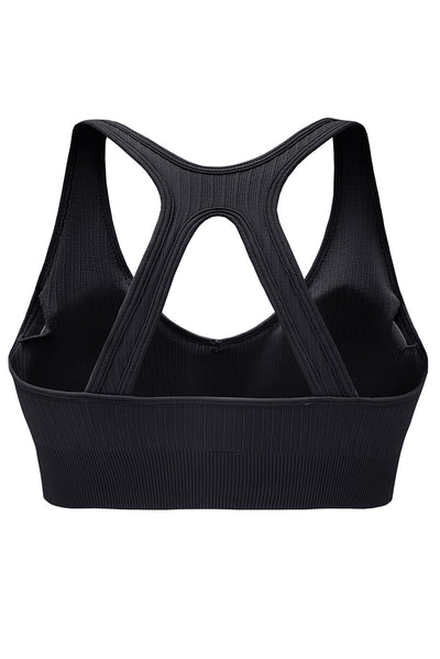 Black Ribbed Hollow-out Racerback Yoga Camisole-Activewear-MomFashion