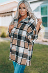 Plaid Print Buttoned Shirt Jacket-Outerwear-MomFashion