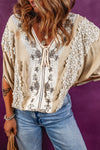 Golden Fleece Lace Crochet Patchwork Slit Sleeve Loose Blouse-Tops-MomFashion