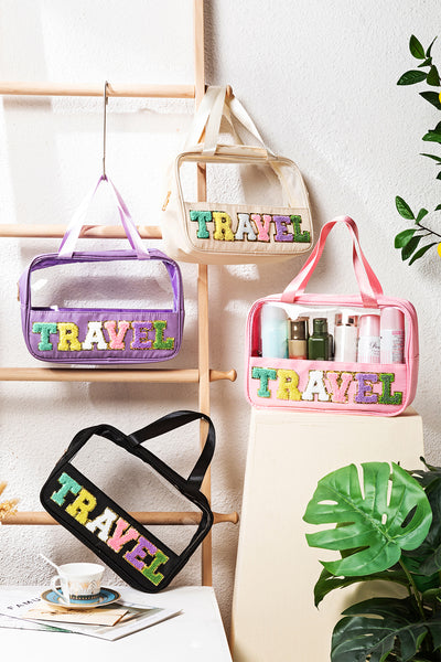 Purple TRAVEL Chenille Letter Clear PVC Makeup Bag-Accessories-MomFashion