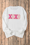 White XOXO Glitter Print Round Neck Casual Sweater-Tops-MomFashion