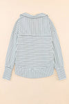 White Striped Thumbhole Drop Shoulder V Neck Top-Tops-MomFashion